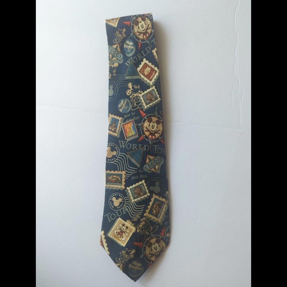 Mickey Inc Disney Vintage Tie Stamps Work Tour 100 Silk
